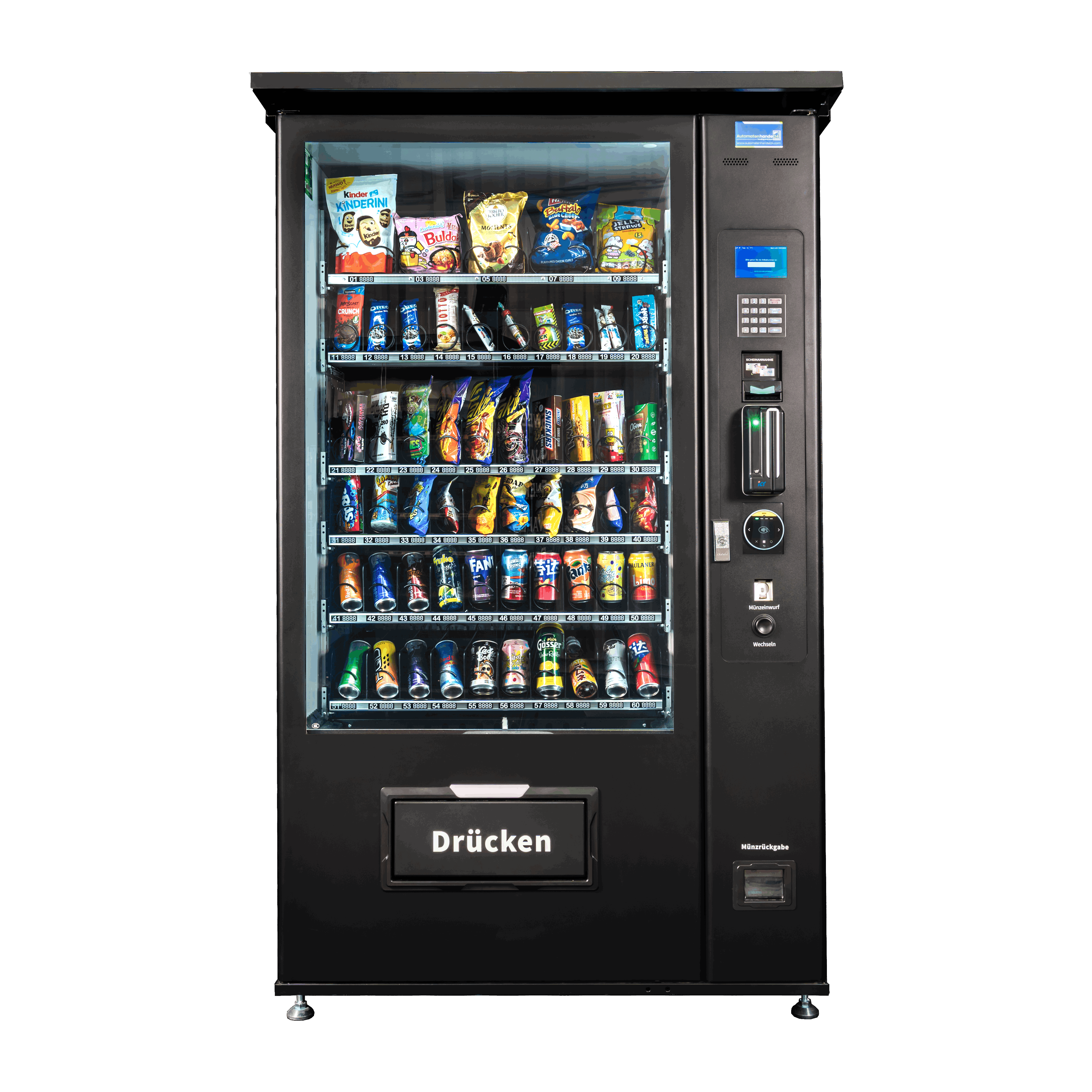 Snack- und Getränkeautomat
Snackmeister AH24
Outdoor Edition inklusive aller Zahlungssysteme und Altersnachweis - Outlethandel24