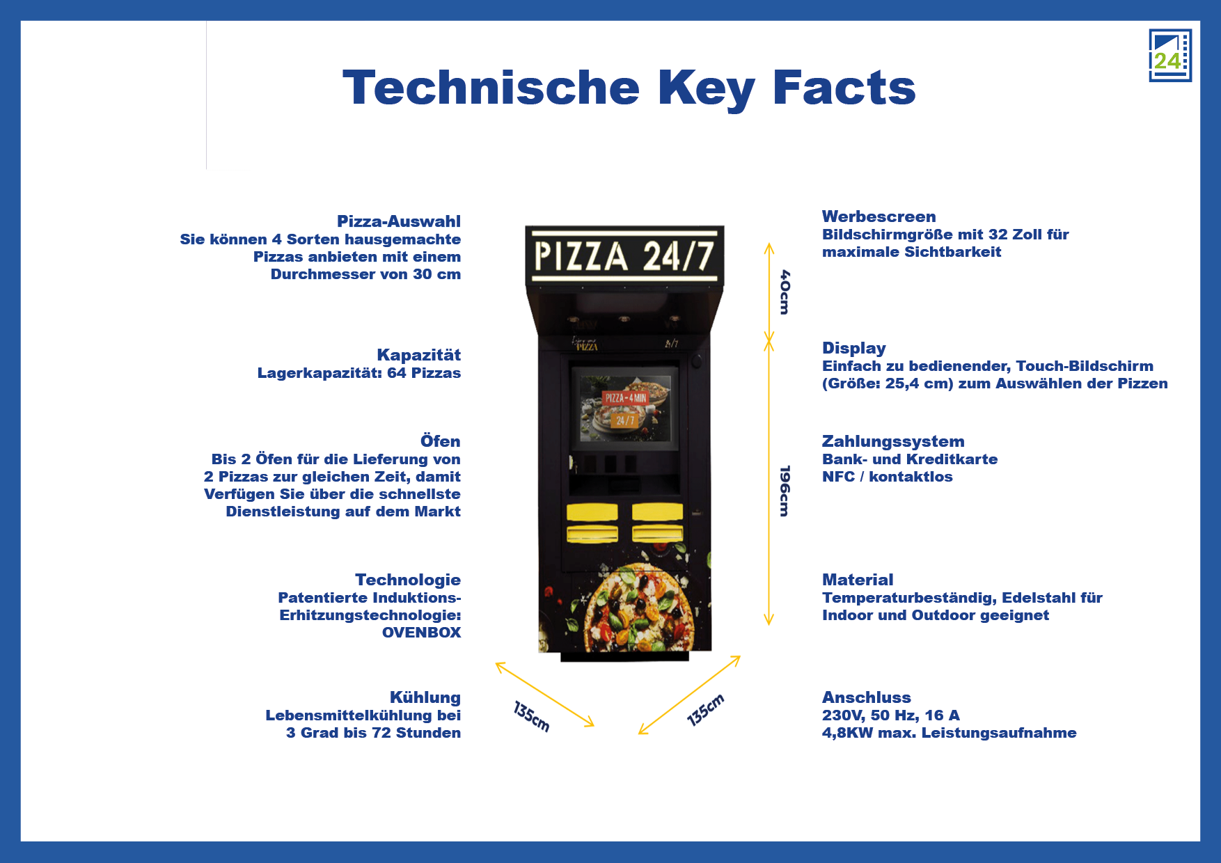 Technische Daten Quattro Farfalle Pizzakasten, Verkaufsautomaten, Warenautomaten